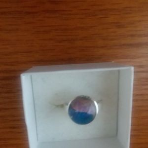 Silver plated adjustable glass cabochon ring